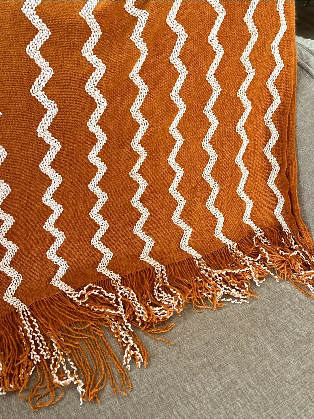 Rust Zigzag Fringe Throw Blanket by